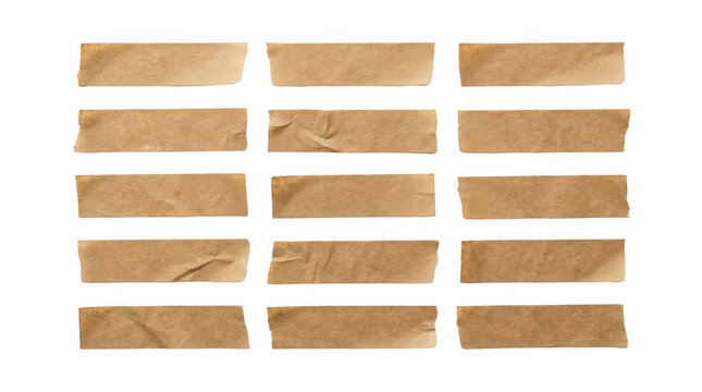 Set of brown paper tape strips isolated on transparent background