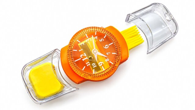 Orange clockwork cleaning multi tool with brush and eraser isolated