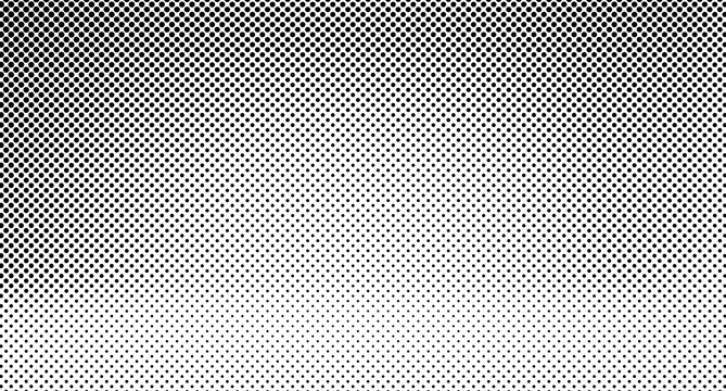 Black and white halftone dot pattern background, with radial gradient, fade, monochrome circular, grid texture