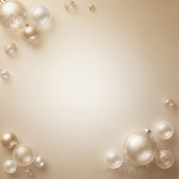 Elegant champagne and gold square Christmas background with glass baubles