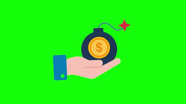Financial Crisis Inflation Risk Bomb With Dollar Coin Icon Animated Concept Green Screen