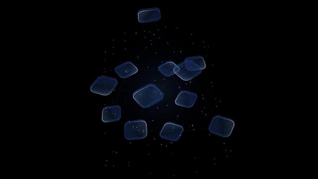 Exploded cluster of frosted glass panel isolated on white background, 3d rendering of modular block for cloud computing infographic