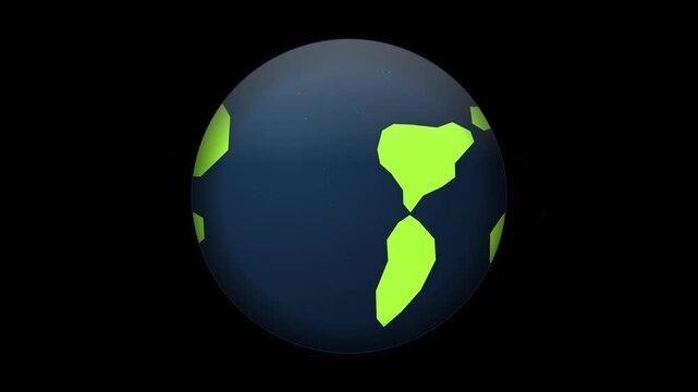 Stylized earth globe rotation phases animation on black background