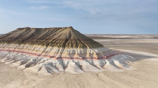 Gliding Along the Striped Face of Bokty Mountain in Kazakhstan