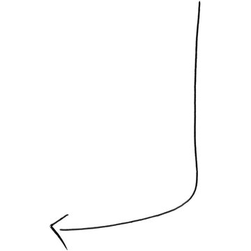 Minimalist hand drawn bent arrow pointing down on white background