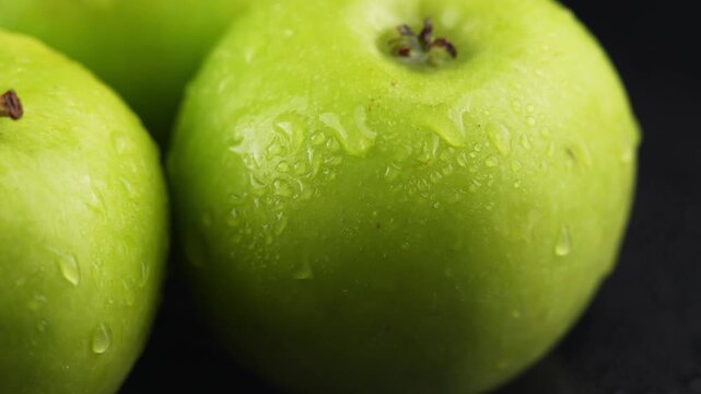 Fresh Green Apples with Water Droplets CloseUp video.