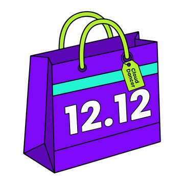 Shopping bag featuring a 12.12 sale tag stands upright against a plain white background.