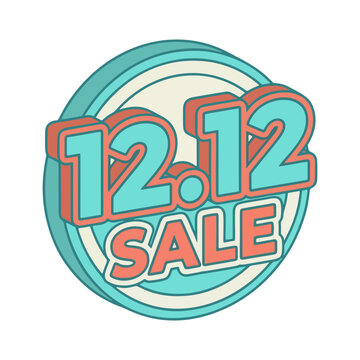 Circular badge featuring 12.12 sale text displayed in bold retro typographic style.