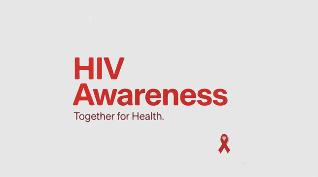 HIV awareness campaign banner with red ribbon symbol on a clean white background.