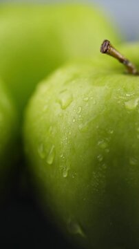 Fresh Green Apples with Water Droplets CloseUp video.
