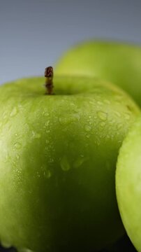 Fresh Green Apples with Water Droplets CloseUp video.