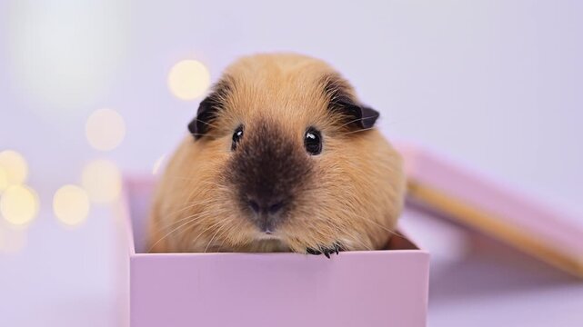 Guinea Pig in a Pink Christmas Box with Gradually Tighter Framing