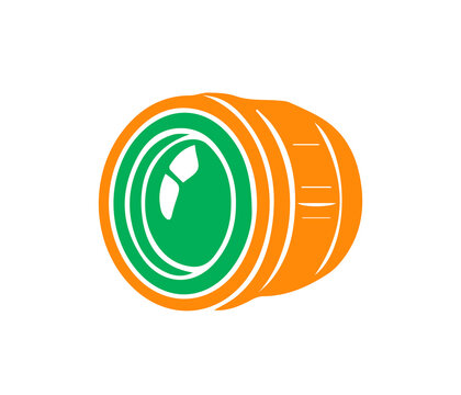 Orange Camera Lens with Green Optical Glass Photography Vector Icon