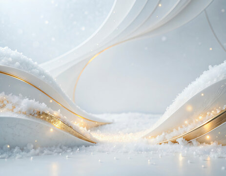 Luxury Winter Background With White Curved Shapes And Gold