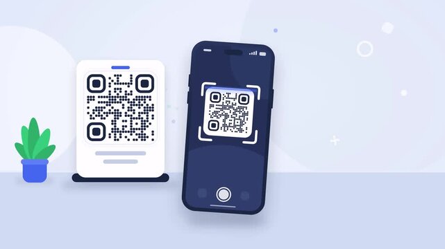 Smooth panning 4K UHD shot of smartphone scanning QR code in office
