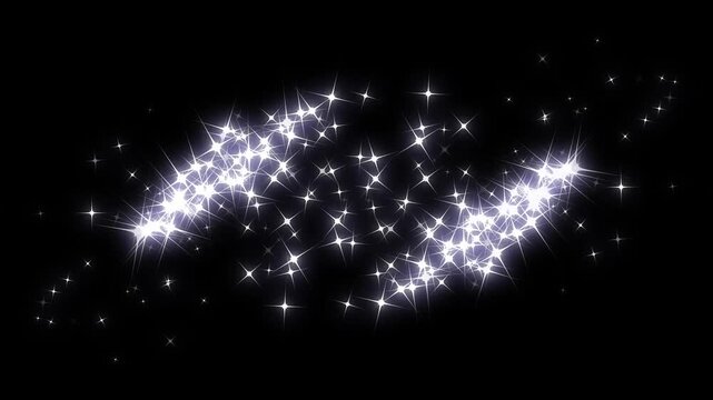 Enchanting sparkle golden stardust motion trail, luminous fairy star blink animation, glowing glitter particles, elegant curved light path and magical fantasy overlay on black screen 4k