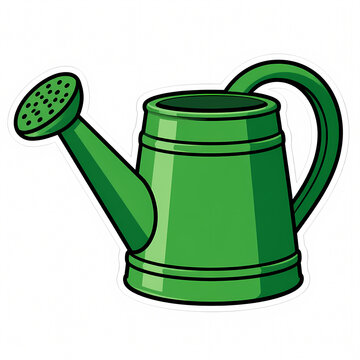 Green Watering Can Illustration - Cartoon Style Gardening Tool Icon Isolated on White Background for Horticulture, Planting, and Domestic Gardening Concepts