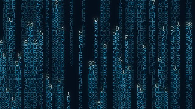 Falling Hexadecimal Data Stream on Black, Seamless 4K Loop