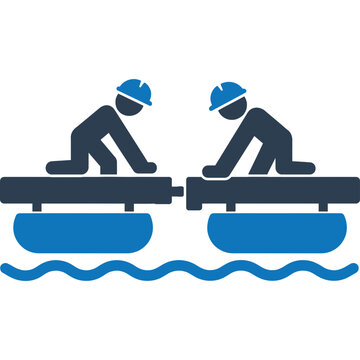 Two soldiers on connected pontoon boats icon