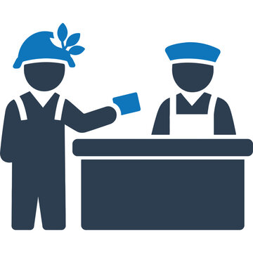 A soldier at a supply counter with a clerk icon