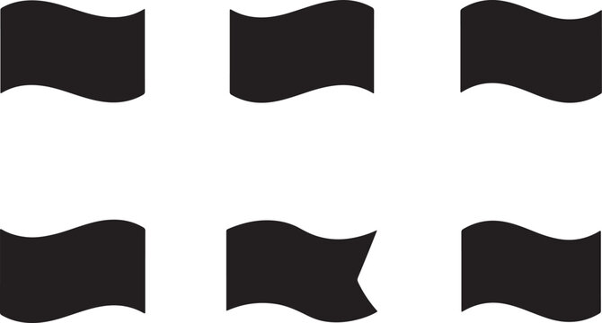 Six black wavy flag silhouettes isolated on a white background vector graphic illustration.