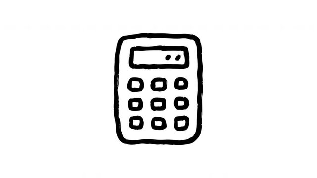 Calculator For Arithmetic And Financial Planning Hand Drawn Doodle Animation. Pocket Calculator And Numerical Computation. Math Tool For Business And Education. 4K Loop With Alpha Channel.