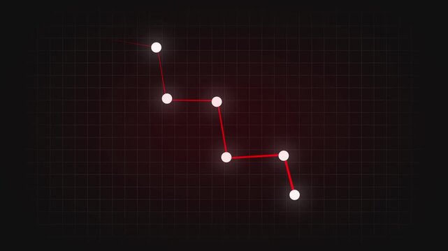 A dynamic animation visually representing financial decline, stock market crash, or data analysis with a red line graph tracking a downward trend against a dark grid background.