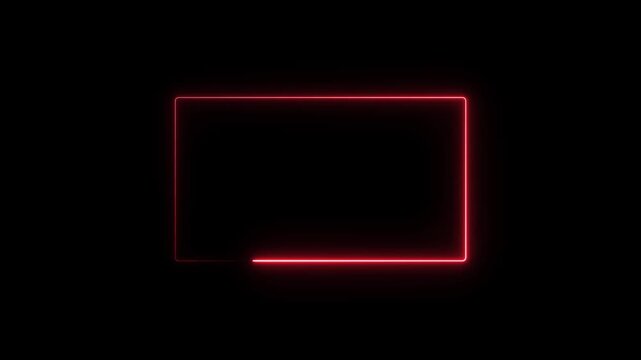 Neon red rectangular frame animation with glowing light line moving along border on black background for digital display and futuristic graphic presentation video footage clip.