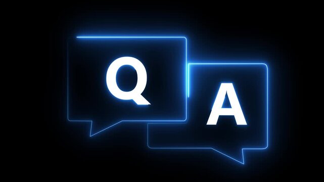 q and a question and answer animated session icon neon 4k screen Animated. Question and Answer the letters Q and A. Speech bubbles with Question and Answer icon isolated on with