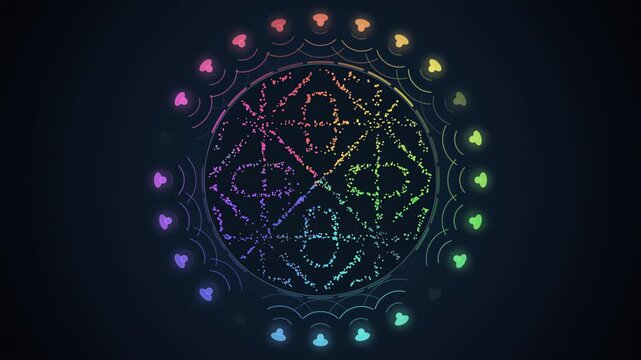 Abstract human figures forming glowing mandala patterns with grains of light representing empathy community and positive change