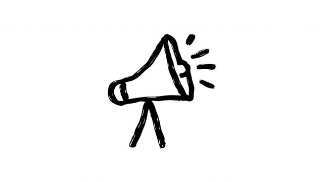 Megaphone For Public Announcements And Promotional Messaging Doodle Animation With Alpha Channel. Loudspeaker Symbol And Marketing Communication. Animated Hand-Drawn Icon For Video Overlay 4K.