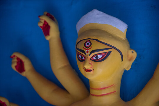 Portrait of Hindu Goddess Durga with use of selective focus