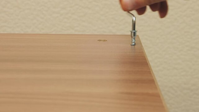 Assembling furniture with drawers using screws and screwdrivers