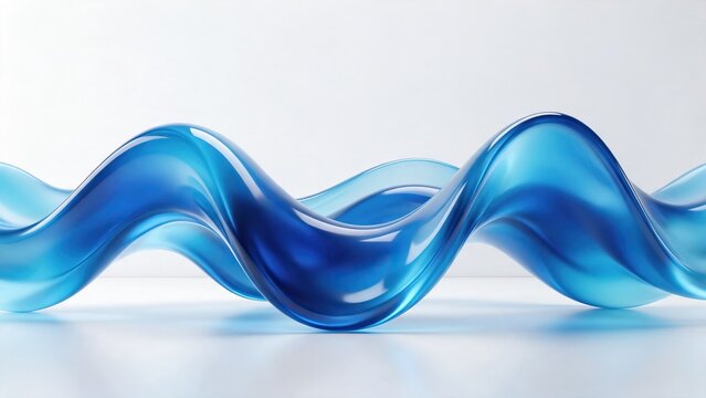 Abstract smooth flowing wave shapes in deep blue and cyan gradients, soft studio lighting