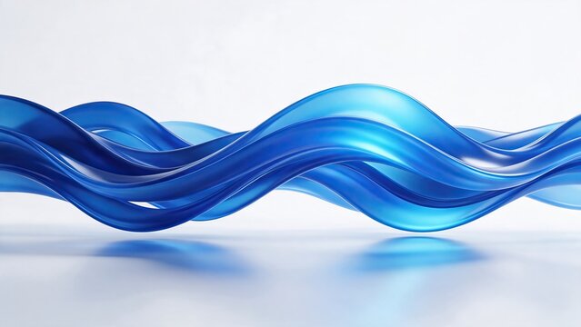 Abstract smooth flowing wave shapes in deep blue and cyan gradients, soft studio lighting