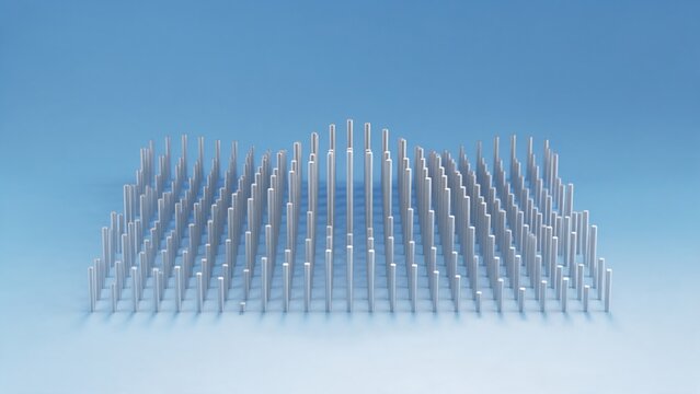 Dense grid of thin vertical rods with varying heights forming a wave pattern