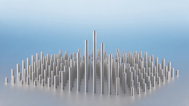Dense grid of thin vertical rods with varying heights forming a wave pattern