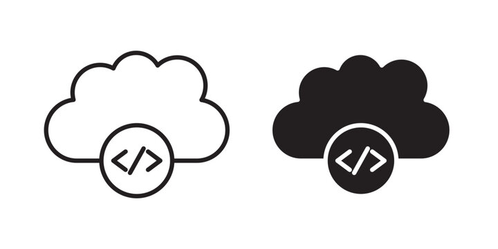 Cloud code icon flat outline in black