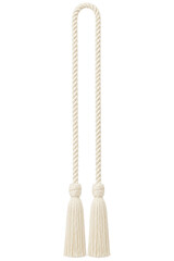 Elegant cream colored curtain tieback with twisted rope and decorative tassels on white background © Ophelia