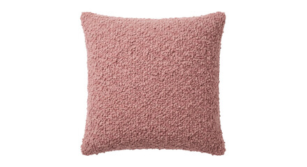 Soft dusty pink square throw pillow with a textured curly fleece fabric on a white background © Ophelia