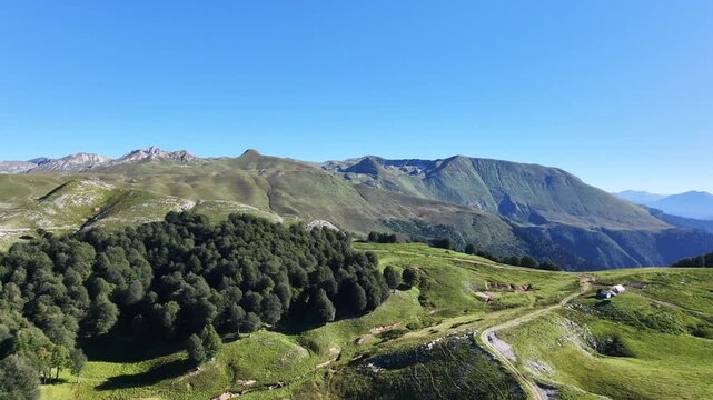 Scenic mountain landscape view with high altitude ridges on sunny summer day