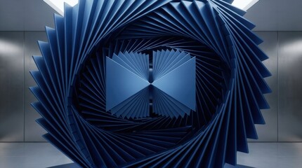 Fototapeta premium Abstract 3D Render Blue Geometric Spiral Sculpture Modern Architecture Concept Background
