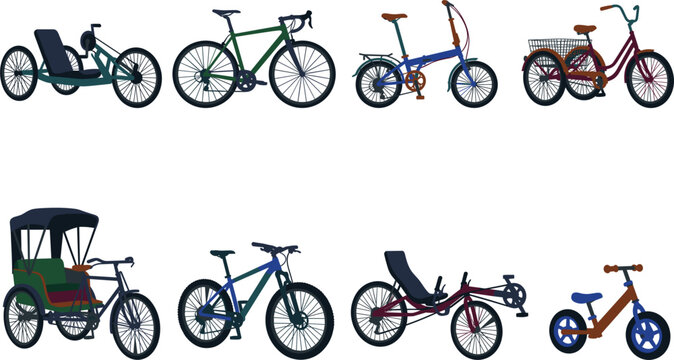 Variety of human powered rides from handcycle and drop bar road racer to adult trike folding bike and kids pedal free starter