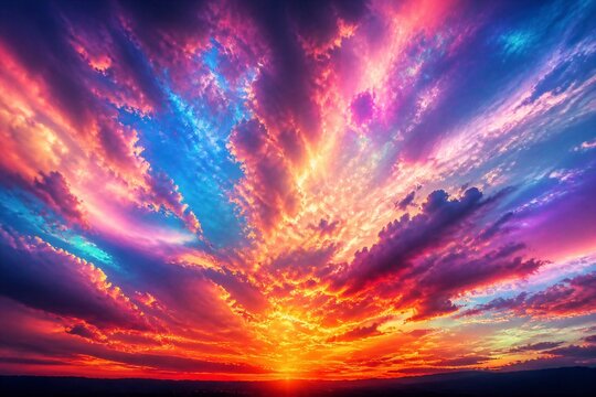 Dramatic multicolor sky erupting with clouds at sunset