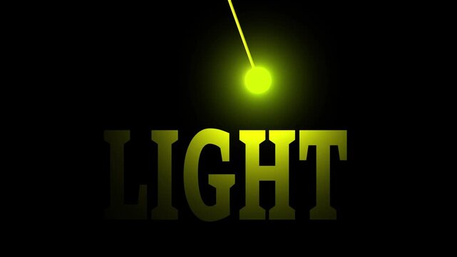 Glowing yellow light text animation with pendulum ball on black background.