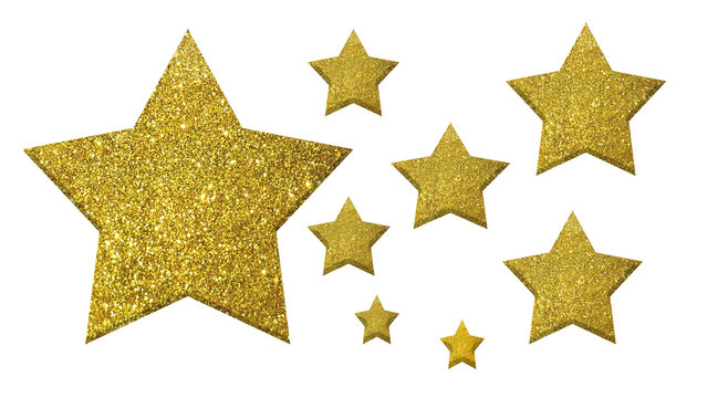 Assorted golden glitter stars vector illustration collection isolated on white background 