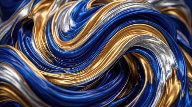 Abstract swirling paint strokes in vibrant shades of gold and deep blue create a dynamic artistic texture