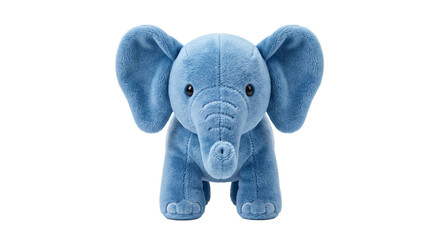 A cute blue plush elephant toy standing against a clean white background for nursery decor ideas © Ophelia