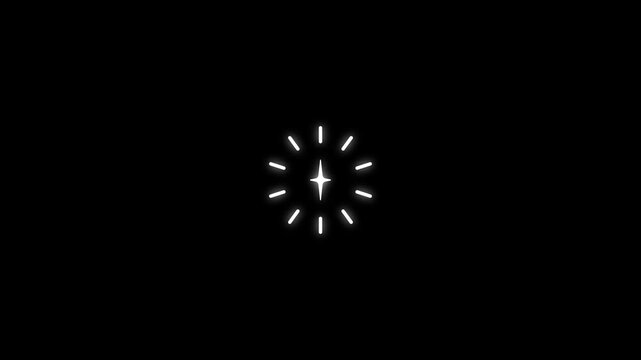 Firework, glowing circular burst animation, white geometric line explosion, sparkling radial rays, shiny ring highlights, cartoon vector pop effect, isolated motion graphics, black screen, 4k