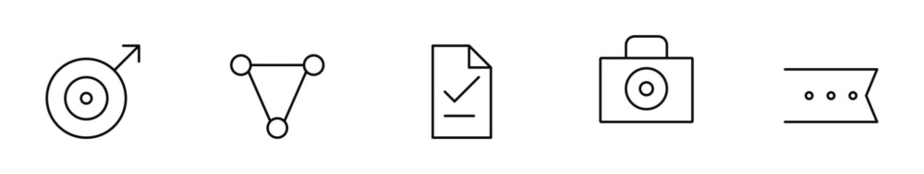 target icon, network icon, document icon, briefcase icon, bookmark icon, business icon, strategy icon, checklist icon, connection icon, portfolio icon, goal icon, aim icon, office icon, management ico
